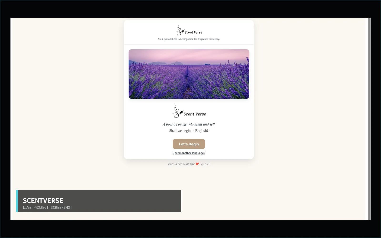 Screenshot of the ScentVerse AI fragrance discovery project.